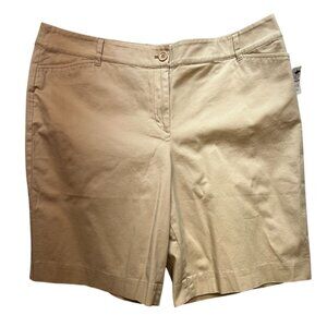 NWT Talbots Womens Bermuda Short 16P Khaki Tan Chino Casual Flat Front Classic
